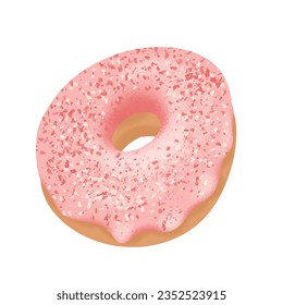 Colorful pink tasty donut, vector illustration. Beautiful watercolor illustration. Colorful printable illustration for banner, greeting card, poster, invitation, menu, decoration