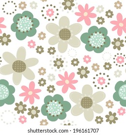 colorful pink turquoise beige brown little flowers romantic botanical seamless pattern on white background
