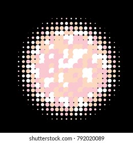 Colorful pink and violet halftone circles, dots pattern, vector, grunge. Comic texture background. Monochrome half-tone. Circle halftone Dots, rainbow color geometric gradient for pop art designs.