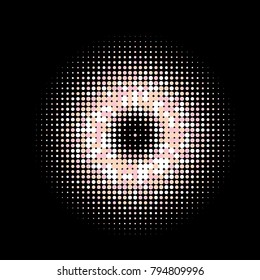 Colorful pink and violet halftone circles, dots pattern, vector, grunge. Comic texture background. Monochrome half-tone. Circle halftone Dots, rainbow color geometric gradient for pop art designs.