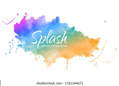 Colorful pink violet purple blue green orange yellow watercolor hand drawn isolated blot on white background. Wet brush painted stylized rainbow paper texture. Abstract vivid artistic illustration