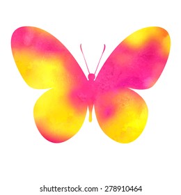 colorful pink-red watercolor butterfly