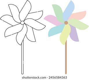 Colorful pinwheel icon, vector illustration of wheel windmill, breeze toy, cartoon vector, flat design vector on a white background.