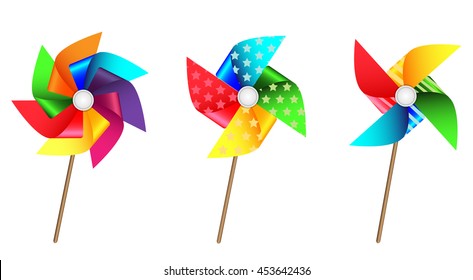 Colorful pinwheel set. Vector illustration