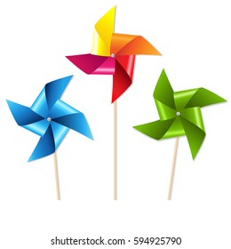 Colorful Pinwheels With Gradient Mesh, Vector Illustration