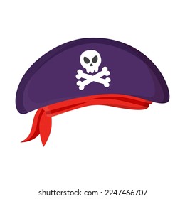 Colorful pirate hat vector illustration. Drawing of pirate head wear isolated on white background. History, pirates, accessories, Halloween concept