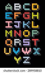 Colorful pixel alphabet with shadow