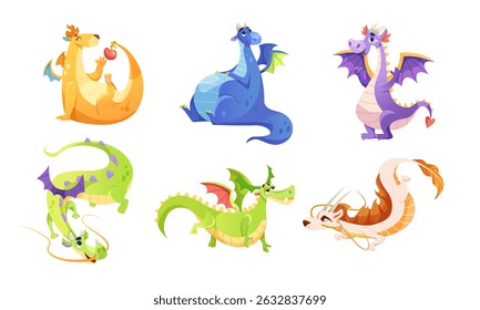 Colorful Pixel Art Dragons Displaying a Variety of Playful Poses and Expressions
