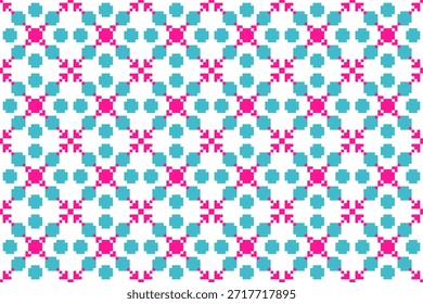 Patrón colorido del arte del pixel que presenta las Formas rosadas y azules, creando diseño vibrante y juguetón