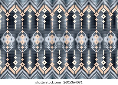 Colorful pixel art pattern with geometric and floral elements