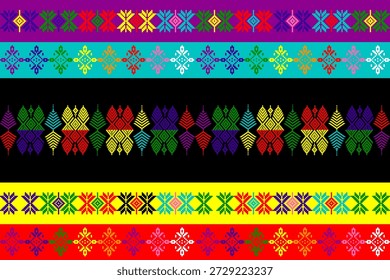 Colorful pixel art pattern inspired by textile motifs, celebrating love, diversity, and LGBTQ+ pride with vibrant hearts and geometric symmetry, ideal for fabric, wallpaper, and vector illustration designs.
