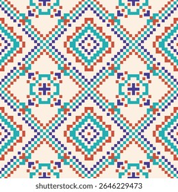 Design têxtil sem emenda de arte pixel colorido com elementos de grade abstratos perfeito para impressão sob demanda projetos de artesanato de tecido Home Acessórios e impressão de arte de parede
