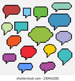 Colorful pixel art speech bubbles