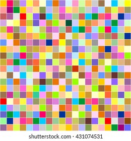 Colorful pixel background of colored squares in different colors in a row next to each other and one below the other with a white contour around the squares