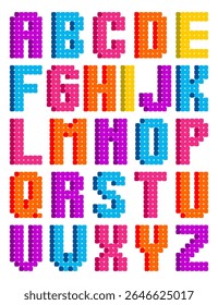 Colorful pixel bead alphabet vector design, featuring A to Z capital letters in vibrant backgrounds. Perfect for educational materials, kids crafts, games, and playful graphic projects.