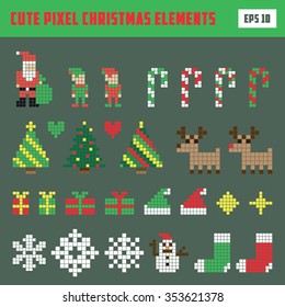Colorful Pixel Christmas Elements icon set