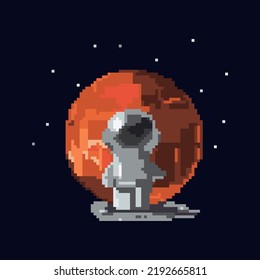 Colorful pixel design with astronaut and Mars.