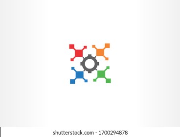 Colorful pixel with engineering symbol logo design template. Simple Technology Logo Symbol