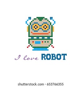 Colorful pixel fantastic robot isolated on the white background. Vector illustration