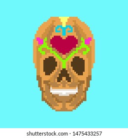 colorful pixel happy skull smiling