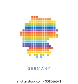 Colorful pixel map of Germany. Vector frontiers of Federal Republic of Germany in colors of rainbow. 