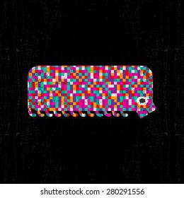 Colorful pixel monster on black grunge background. Vector illustration