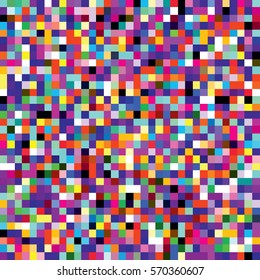 Colorful pixel mosaic seamless pattern. Repeating texture with multiple colors square dots. Geometric vector background.