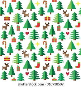 Colorful Pixel Pattern with Christmas Elements