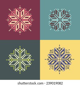 Colorful pixel snowflakes set for your design