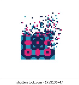 Colorful Pixel tile disintegration into pixels, illustration for graphic design