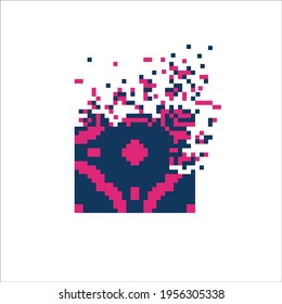 Colorful Pixel tile disintegration into pixels, illustration for graphic design