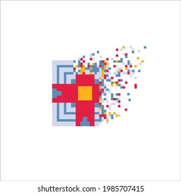 Colorful Pixel tile disintegration into pixels, illustration for graphic design