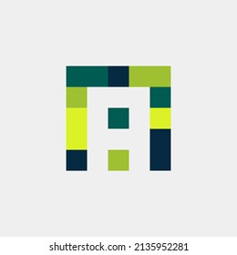 Logo del vector pixelado colorido con letra A en espacio negativo. Logo para tecnología, producto, marca, construcción, empresa y organización.