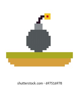colorful pixelated bomb in meadow vector illustration