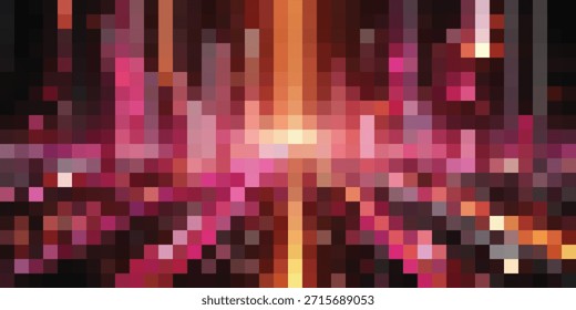 A colorful pixelated image with light beams and abstract shapes