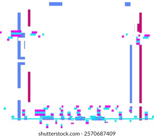 Colorful pixelated lines and squares creating a digital glitch art effect with a geometric and abstract style, representing a modern and technological aesthetic
