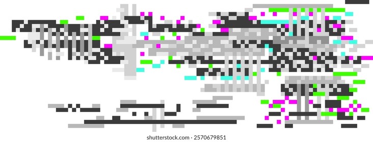 Colorful pixelated noise pattern forming a wide abstract glitch art banner with rgb offset color channels, perfect for backgrounds and digital art projects