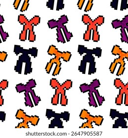 Colorful pixelated patterns showcasing abstract shapes in vibrant hues on a white background