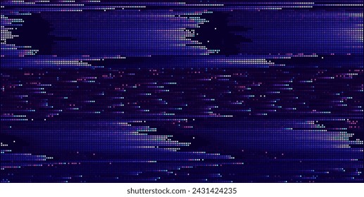 Colorful Pixels Glitch Screen Effect Background. Abstract Digital Pixel Dots Noise Glitch Error. Overlay Texture Pixel Sorting Effect Illustration. Modern Sci-Fi Game Vector Background.