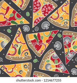Colorful Pizza Graphic Seamless Pattern on Grey Background