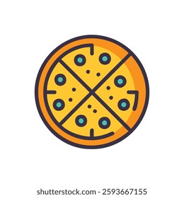A colorful pizza icon ideal for culinary creations and food-related designs.