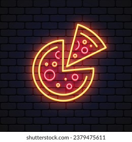 Colorful pizza neon icon in vintage style on light background. Vector illustration