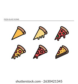 Colorful Pizza Slice Icons for Food Related Projects