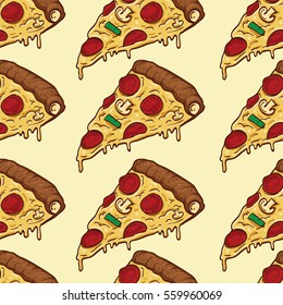 Colorful Pizza Slices Seamless Pattern Traditional Stock Vector ...