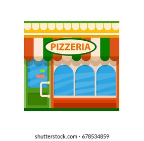 Colorful  pizzeria front view flat icon, vector illustration