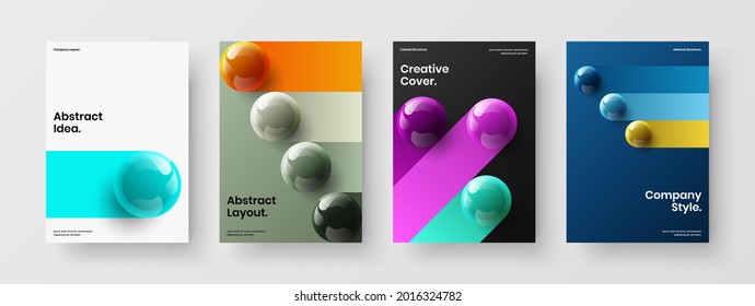 Colorful placard A4 design vector illustration set. Clean realistic spheres banner concept bundle.