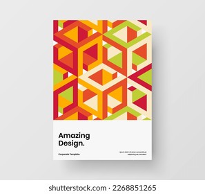 Colorful placard A4 vector design illustration. Amazing geometric hexagons company identity template.