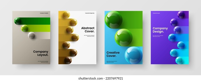 Composición de plantillas vectoriales de diseño de rótulos coloridos. Juego de concepto de postal de bolas 3D brillante.