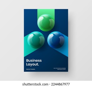 Colorful placard design vector template. Original 3D spheres front page layout.
