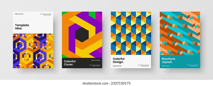 Colorful placard vector design layout bundle. Fresh geometric tiles leaflet illustration collection.